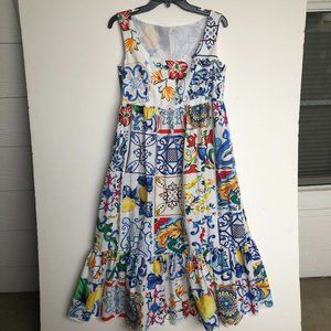 Italian Majolica print, Handmade  dress, size S-M